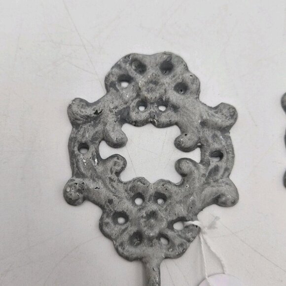 Vintage Cast Iron Wall Hooks with Ceramic Tip Rustic Ash Patina Coat Hat Hanger - Picture 2 of 11